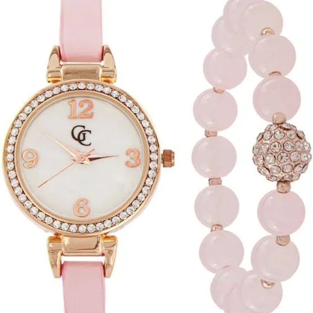 Chic Pink Watch and Bracelet Set